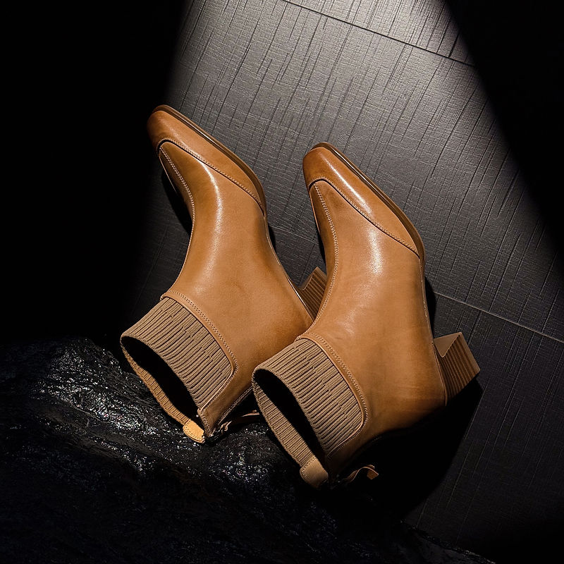 Cosima - Genuine Leather Square Toe Ankle Boots