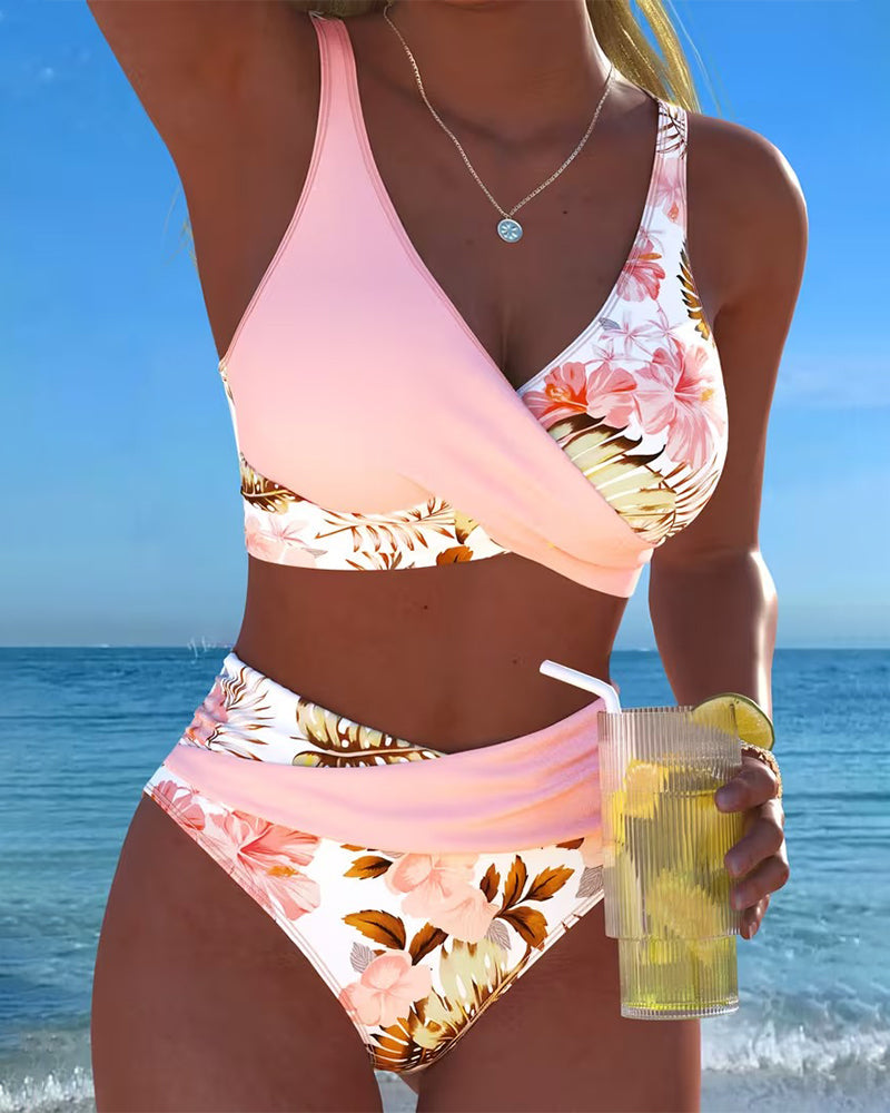 Auralee - Floral Contrast Two-Piece Bikini