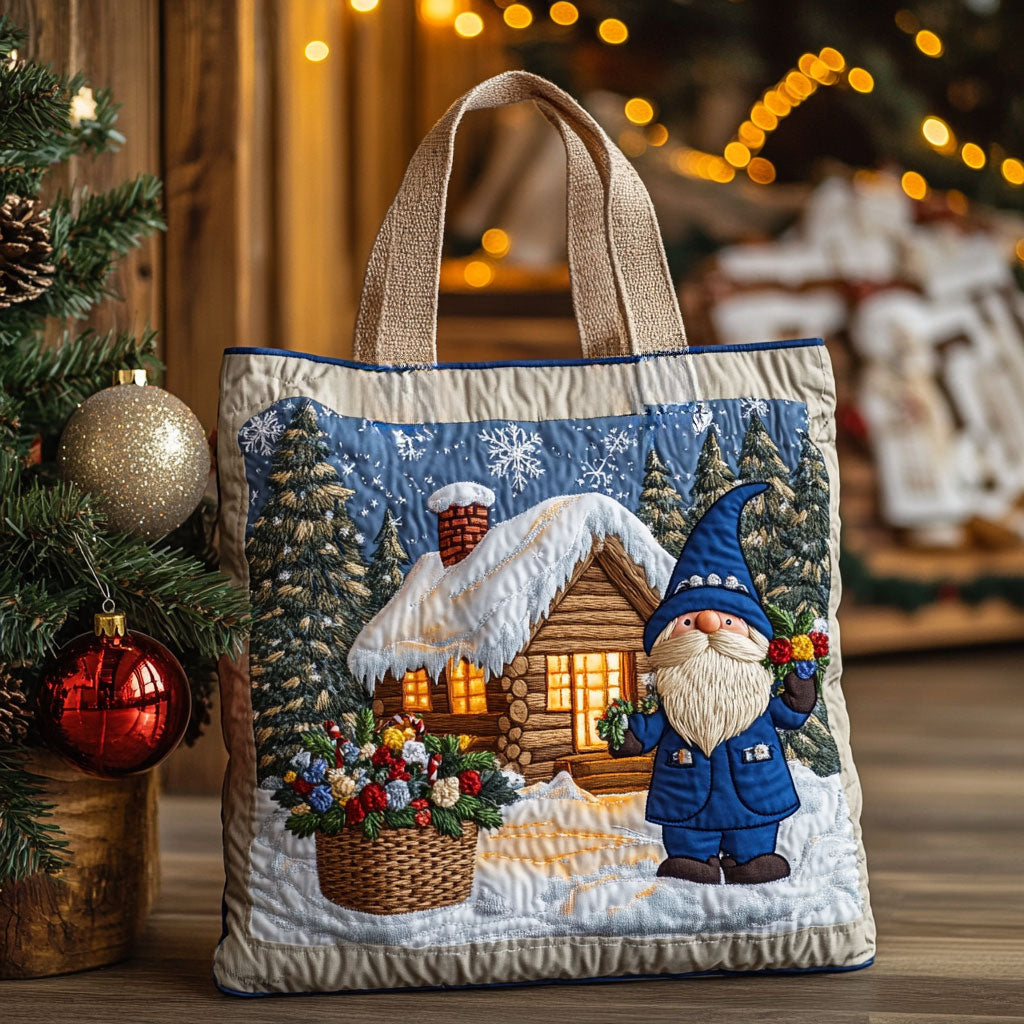 Bolsa Tote Acolchada de Gnomo en Cabaña de Nieve