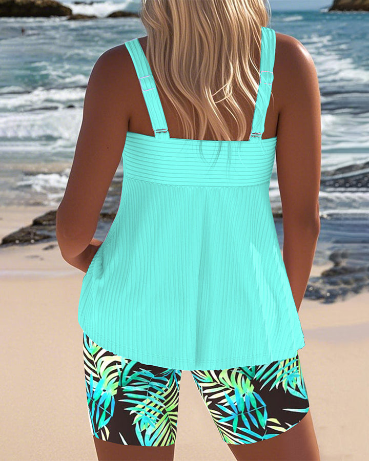 Hallie - Ribbed Bikini with Tropical Print Shorts