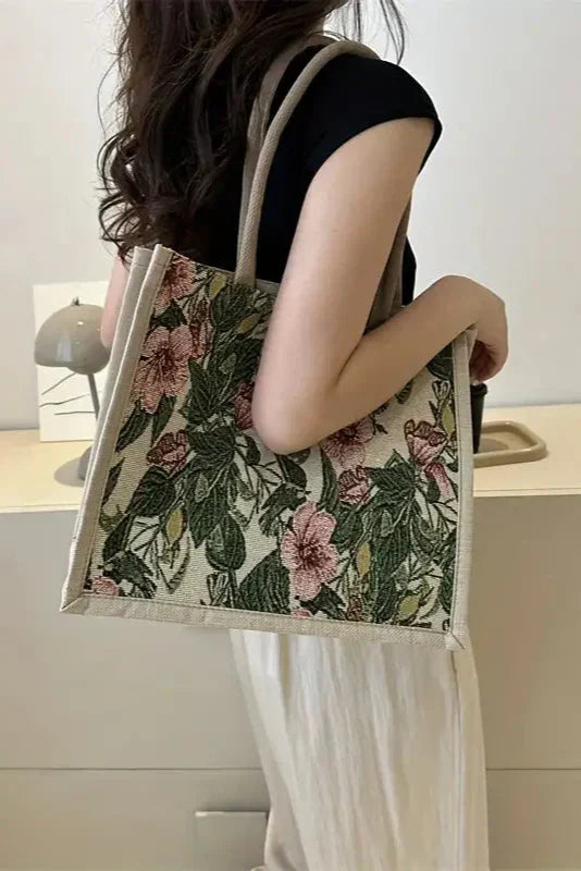 Eulalia - Floral Burlap Tote Bag
