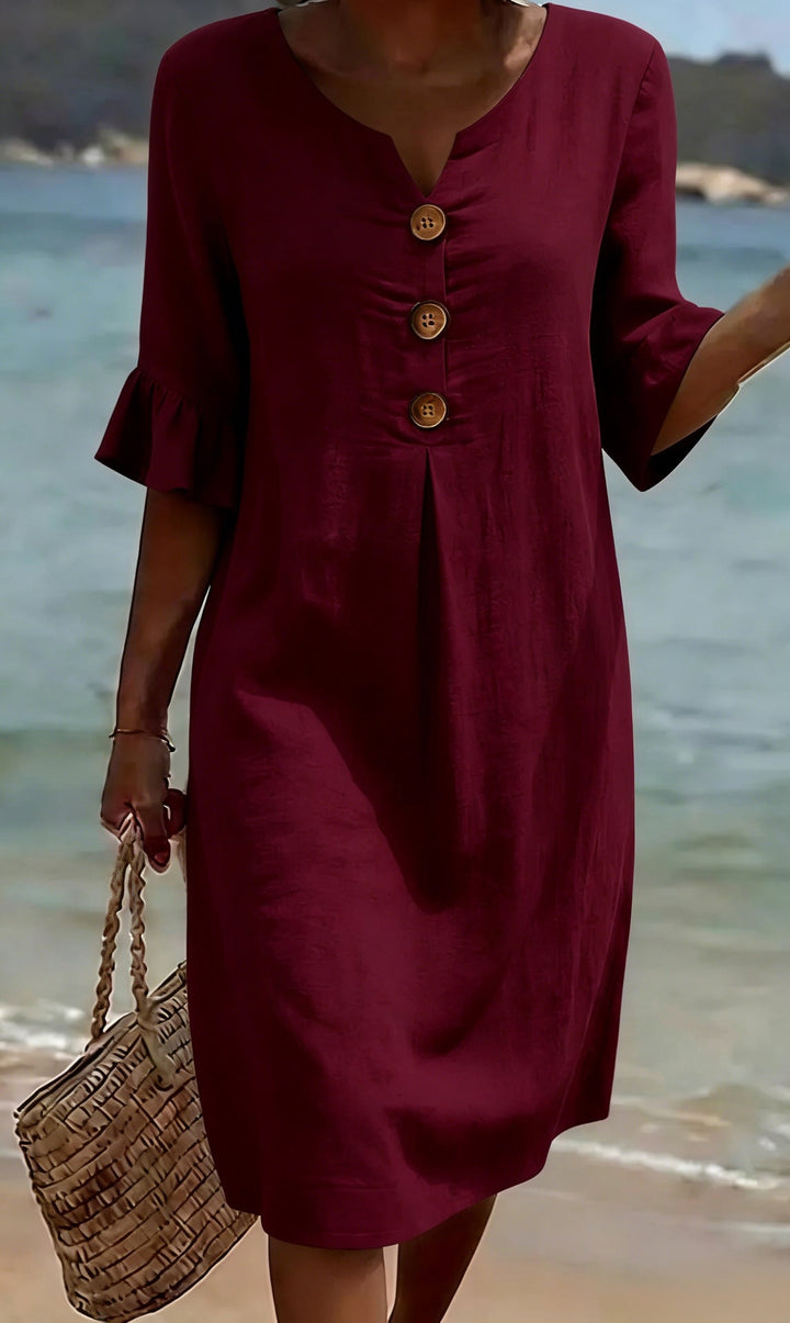Dessa - Burgundy Floral Button-Front Dress