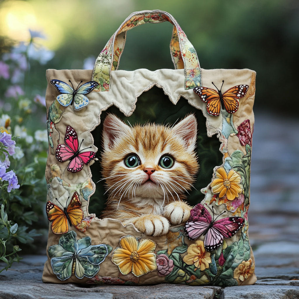 Bolsa Tote Acolchada de Gato Mariposa