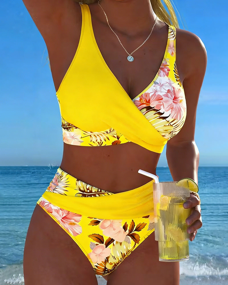 Auralee - Floral Contrast Two-Piece Bikini