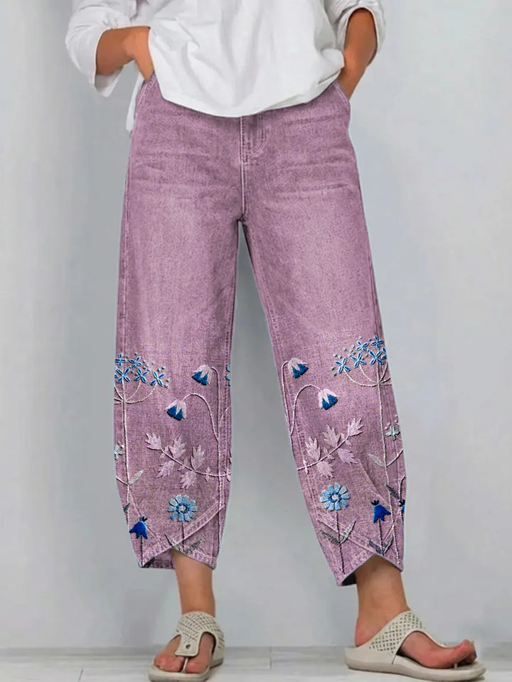 Elora - Embroidered Floral Everyday Pants