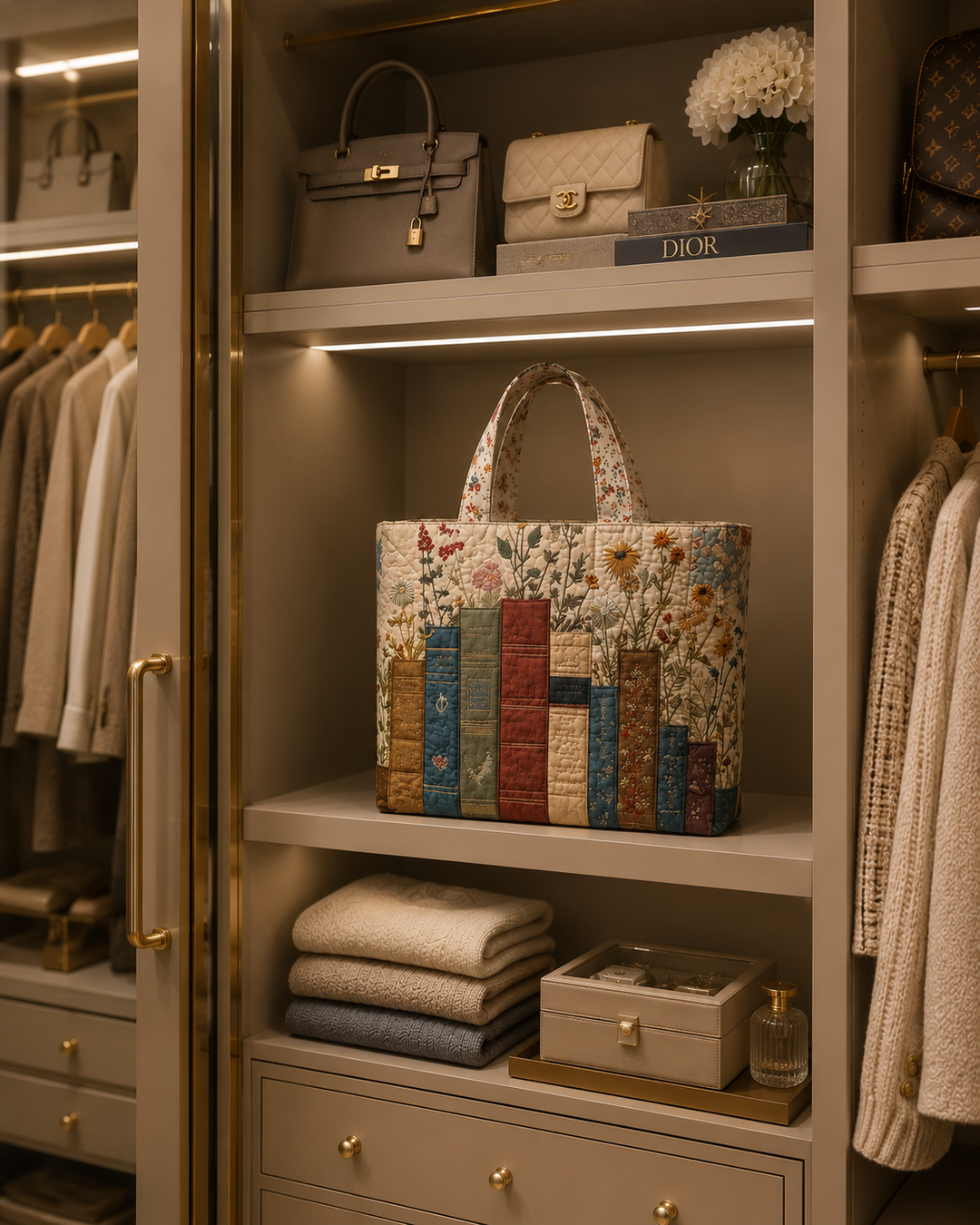 Bolsa Tote Acolchada - Libros y Flores