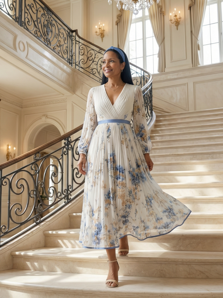 Gladys - Floral Midi Dress with Pleated Skirt