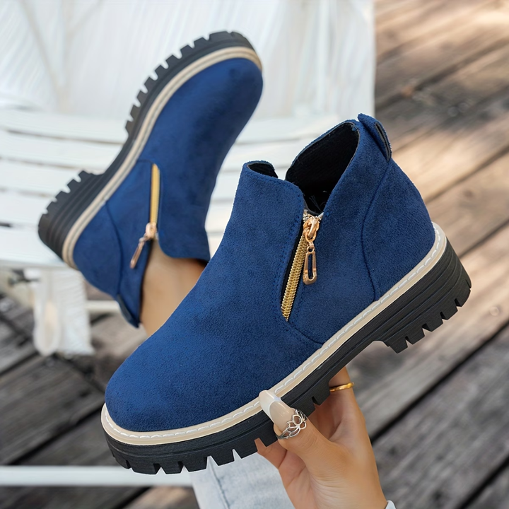 Carly - Double Zip Suede-Look Ankle Boots