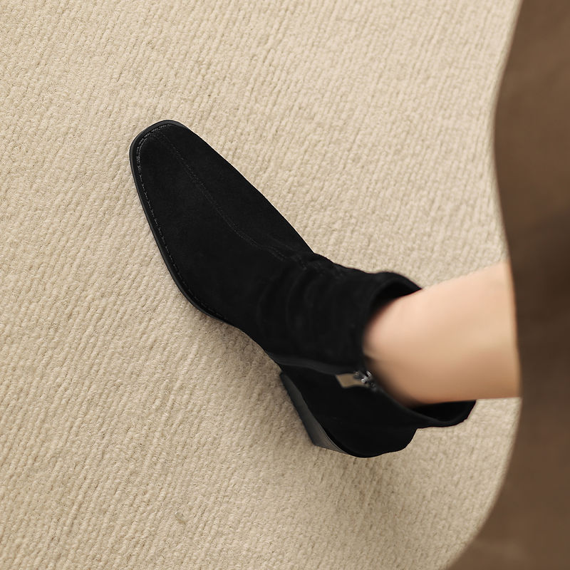 Olive - Genuine Suede Ankle Boots