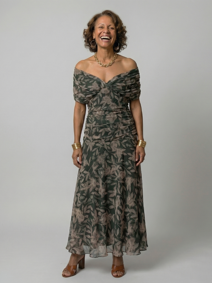 Cheryl - Off-Shoulder Ruched Midi Dress