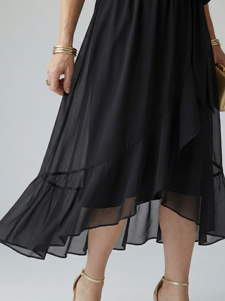 Darla - Draped Midi Dress with Elbow Sleeves