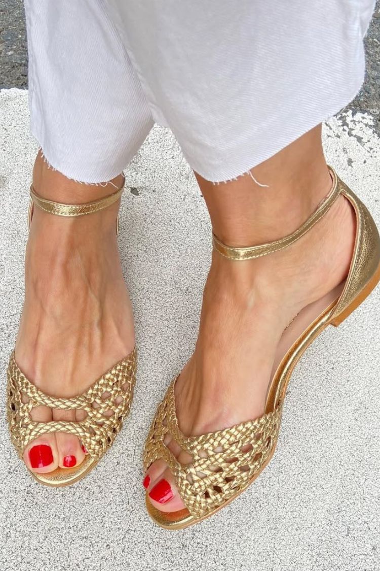 Sonia - Gold Woven Flat Sandals