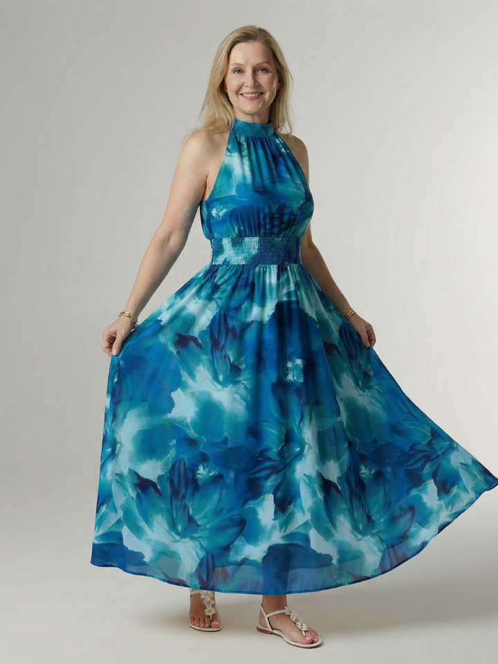 Brittany - Halter Midi Dress with Adjustable Waist