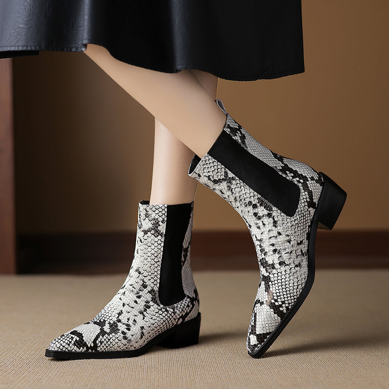 Posy - Snakeskin Print Leather Ankle Boots