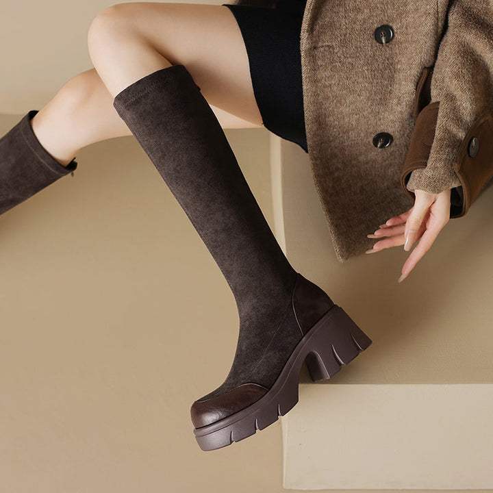 Rhiannon - Suede Tall Boots with Chunky Platform