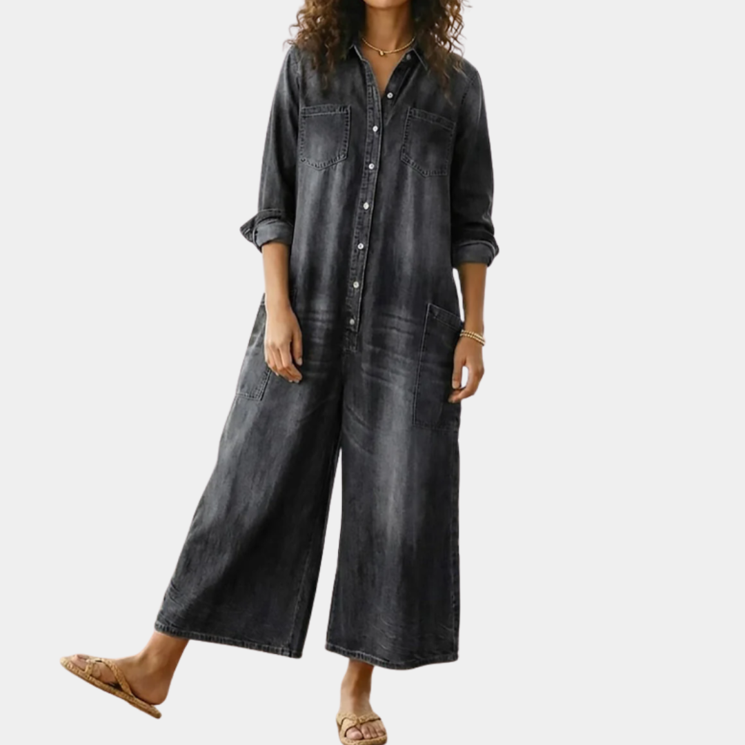 Prudence - Long Button-Front Denim Dress