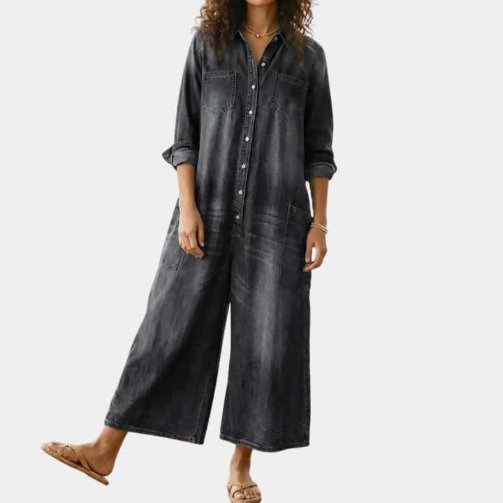 Prudence - Long Button-Front Denim Dress