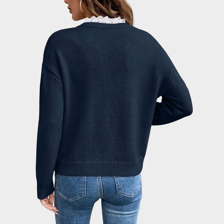 Noa - Lace Trim V-Neck Sweater