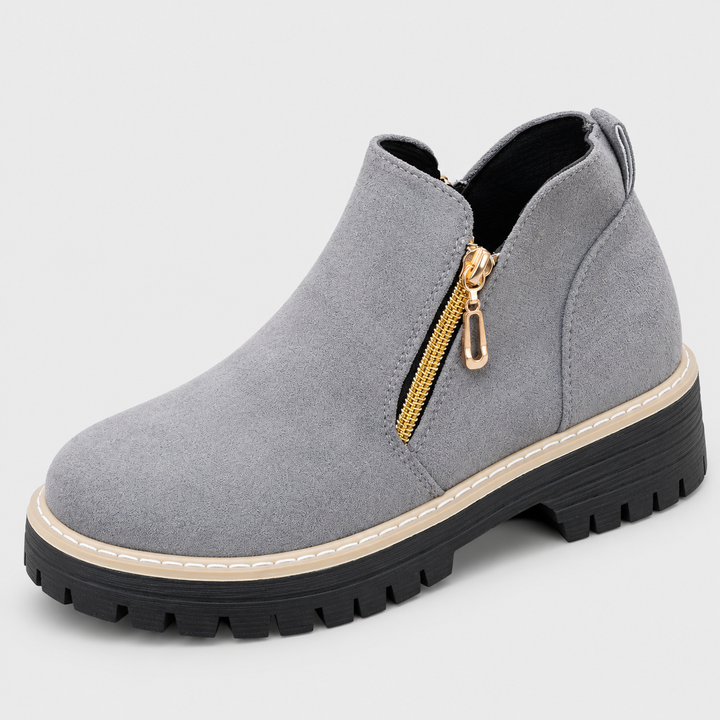 Carly - Double Zip Suede-Look Ankle Boots