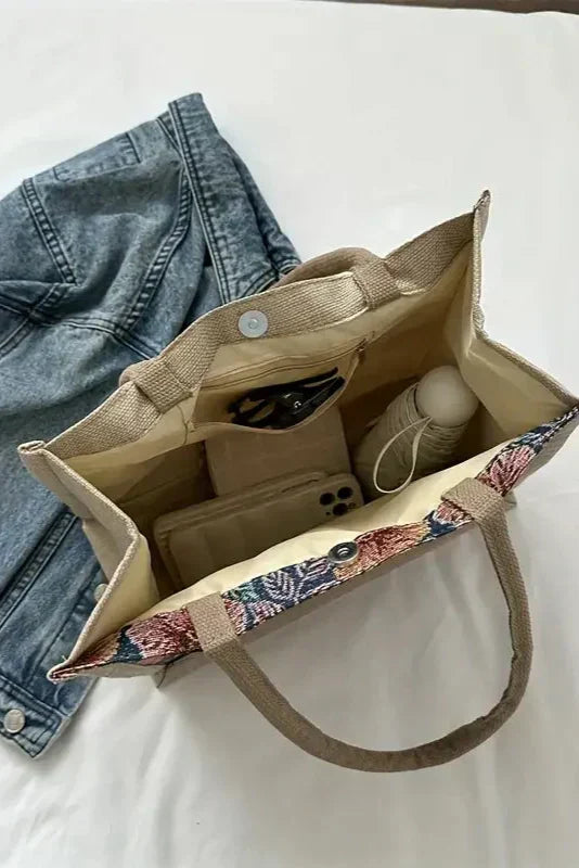 Columbine - Floral Linen Tote Bag