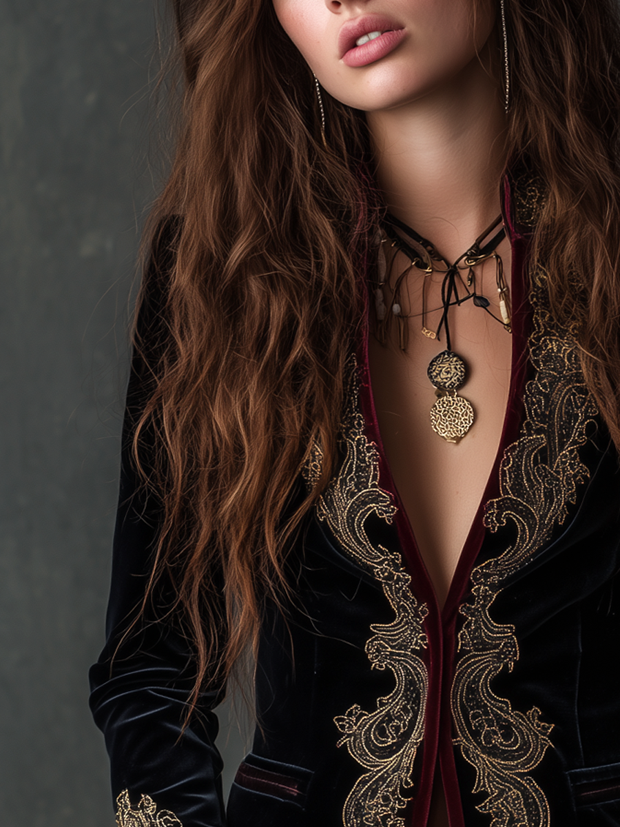 Vera - Vintage Baroque Embroidered Velvet Blazer