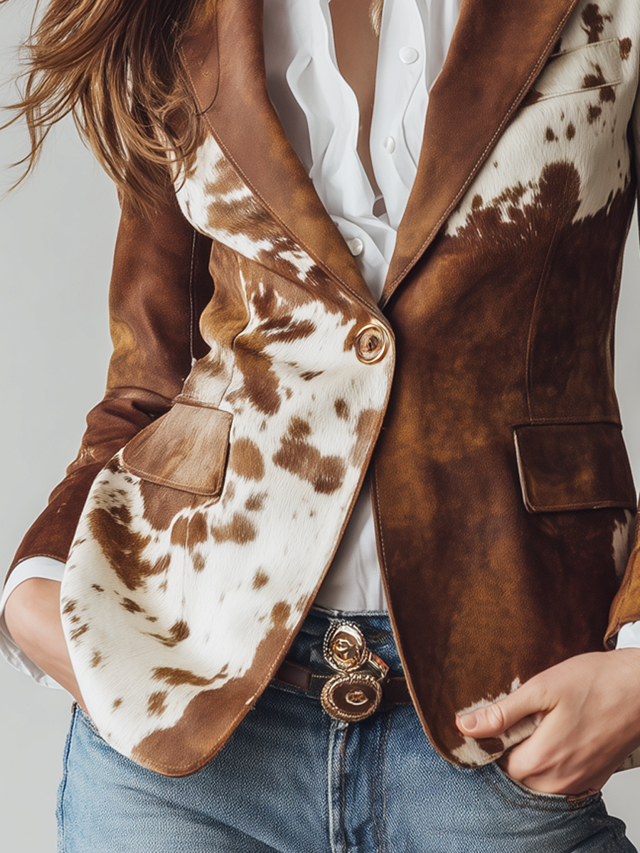 Isla - Brown Blazer with Nature-Inspired Pattern