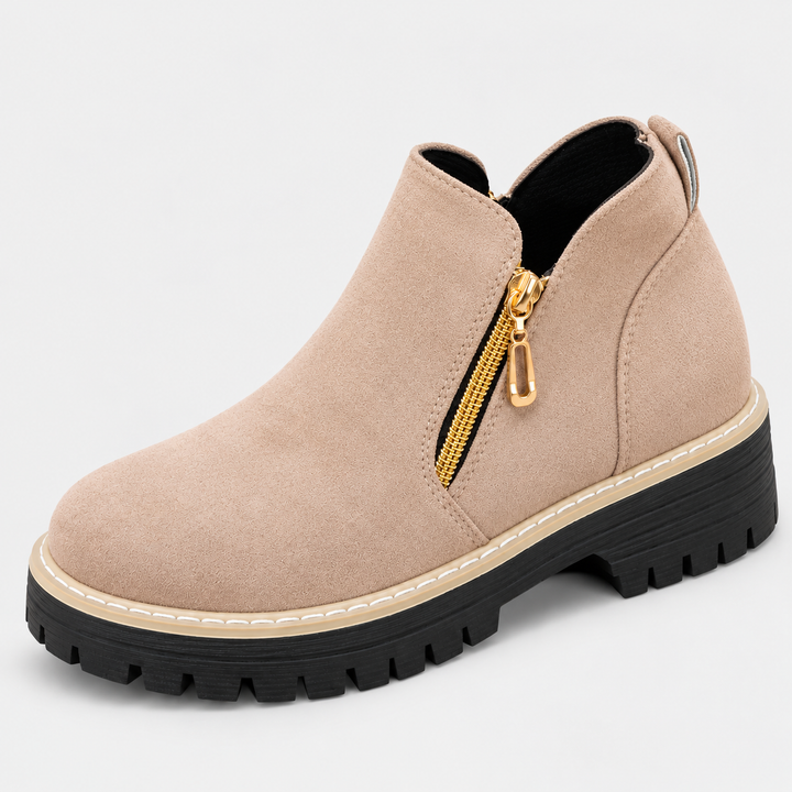 Carly - Double Zip Suede-Look Ankle Boots