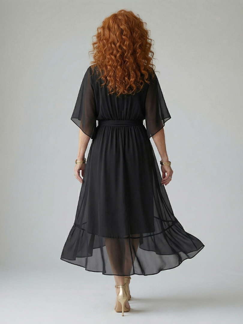 Darla - Draped Midi Dress with Elbow Sleeves