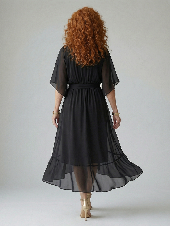 Darla - Draped Midi Dress with Elbow Sleeves
