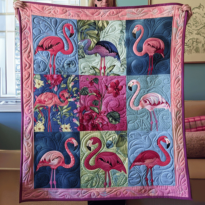 Flamingo Delight Art Quilt Wall Hanging