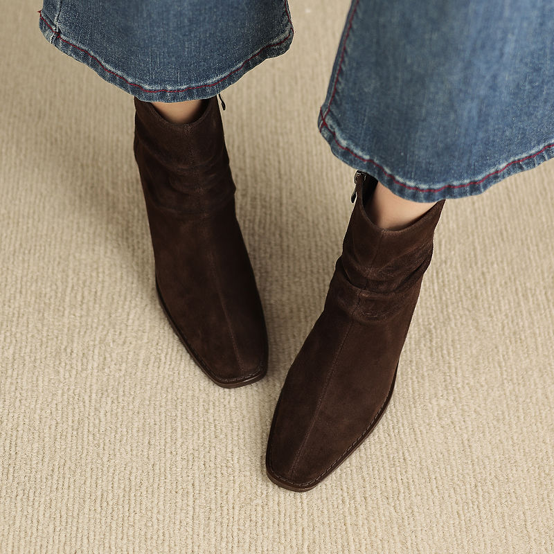 Olive - Genuine Suede Ankle Boots
