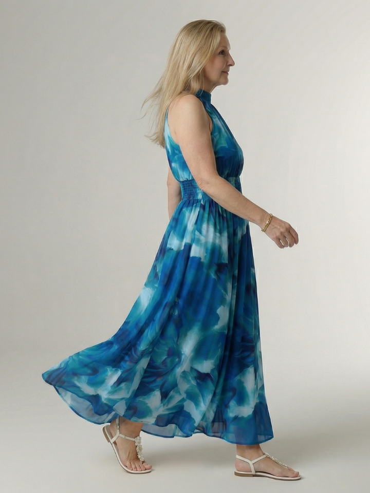 Brittany - Halter Midi Dress with Adjustable Waist