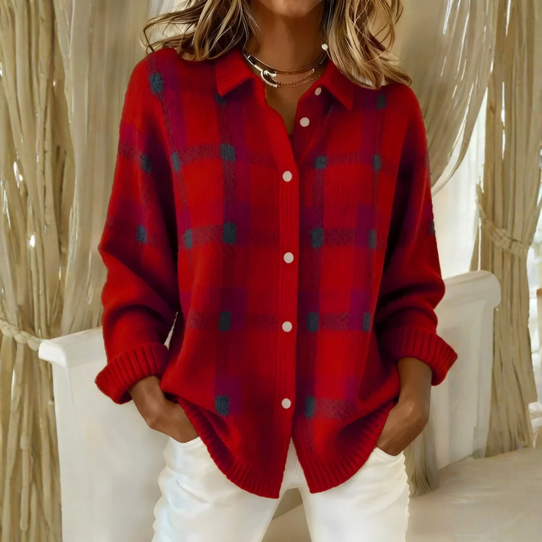 Isolde - Red Plaid Knit Cardigan