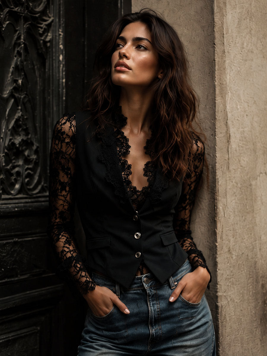 Zelda - Elegant Blazer with Lace Sleeves
