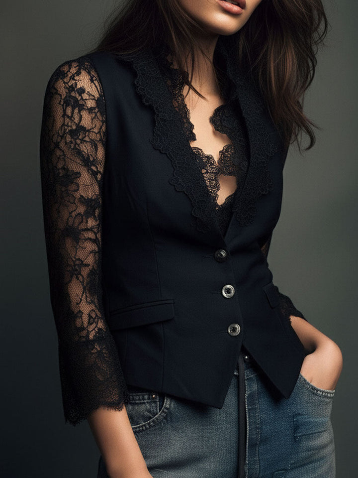 Zelda - Elegant Blazer with Lace Sleeves