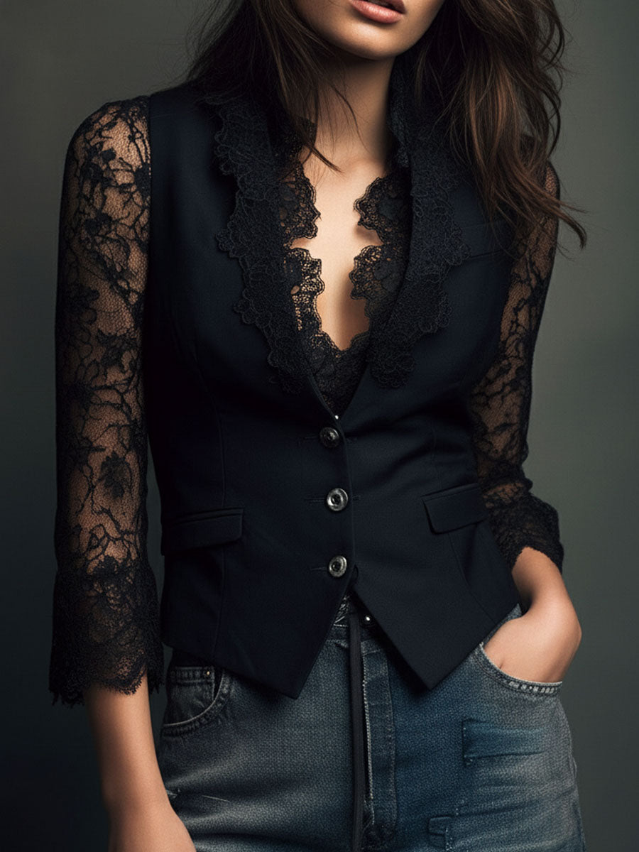 Zelda - Elegant Blazer with Lace Sleeves