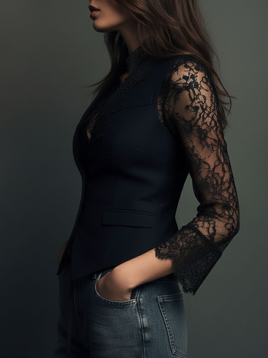Zelda - Elegant Blazer with Lace Sleeves