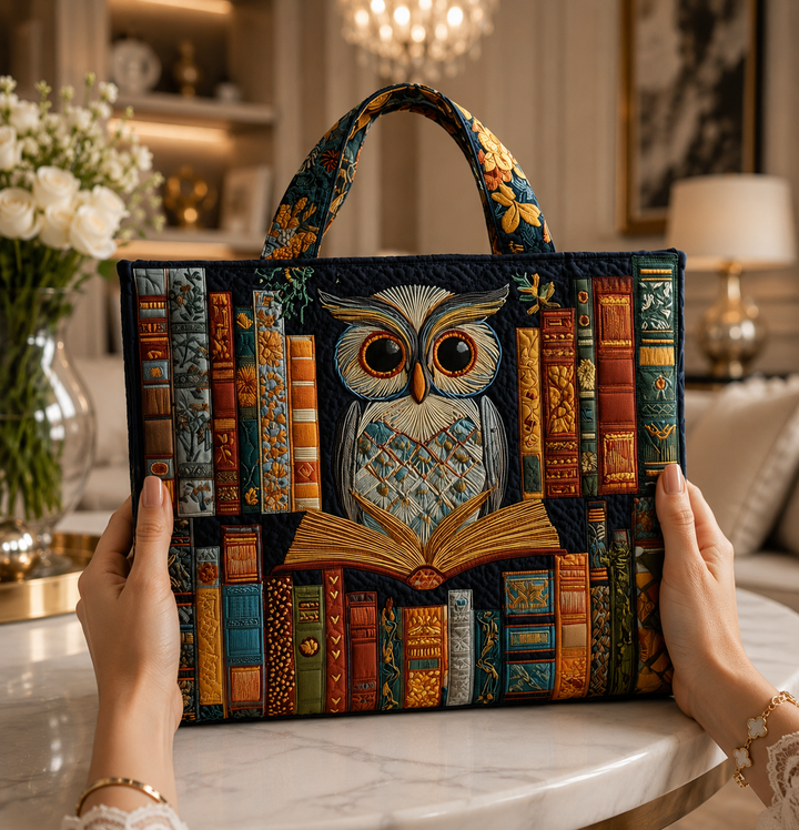 Bolsa Tote Acolchada - Búho y Libros Antiguos