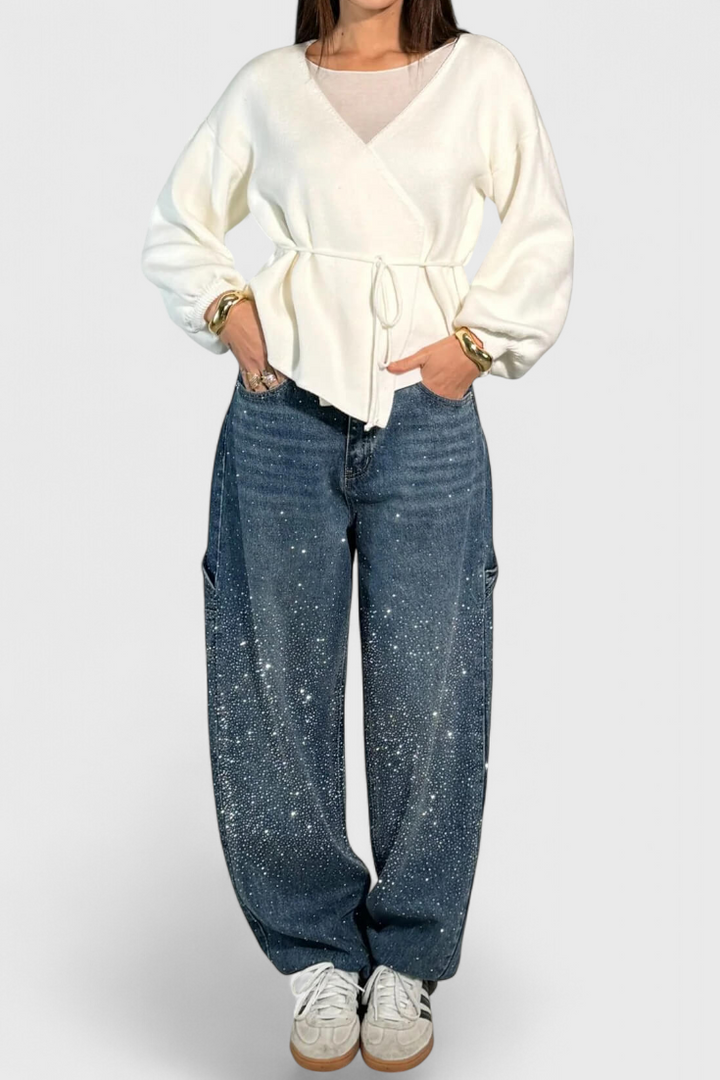 Ariel - Rhinestone Balloon Cargo Jeans