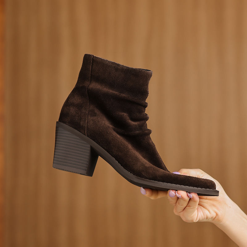 Olive - Genuine Suede Ankle Boots