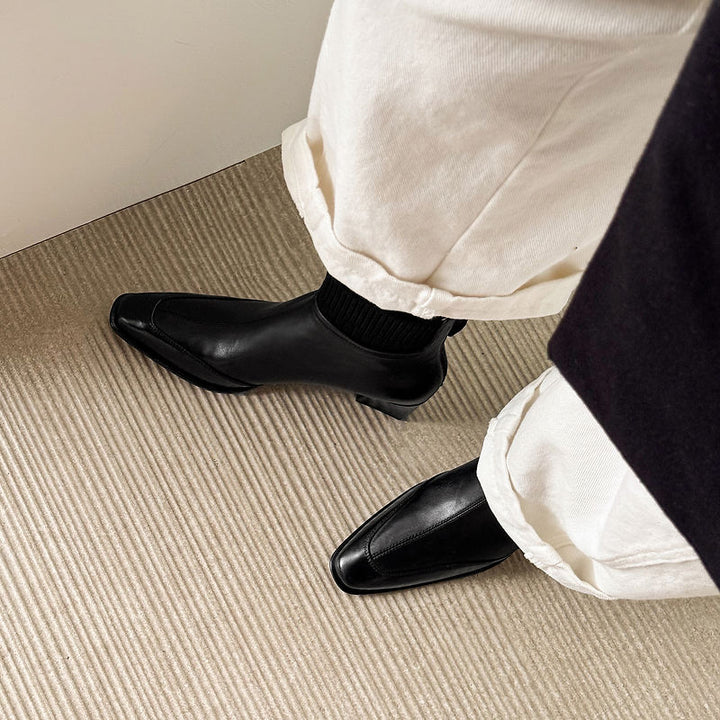Cosima - Genuine Leather Square Toe Ankle Boots