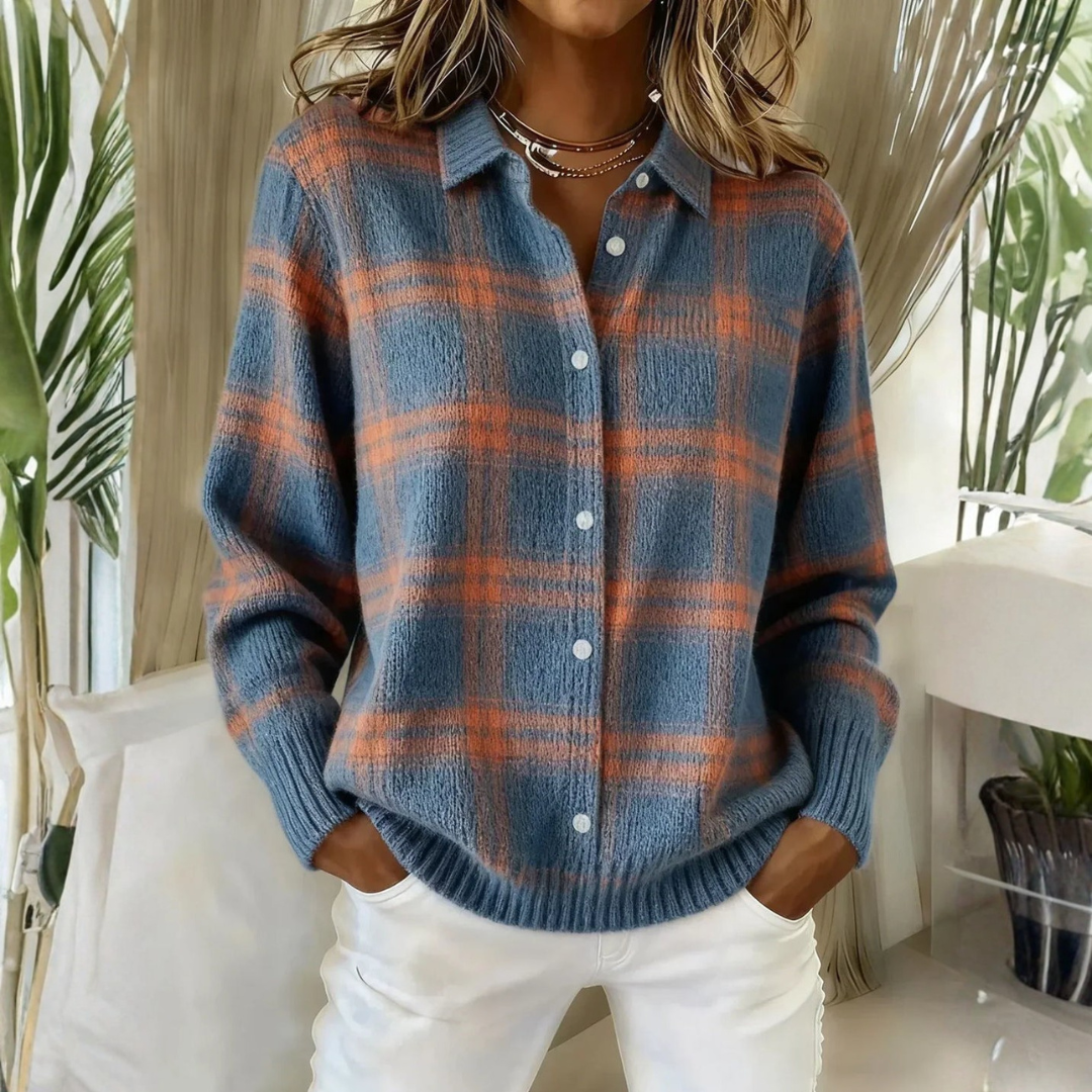 Kamila - Blue Plaid Knit Cardigan
