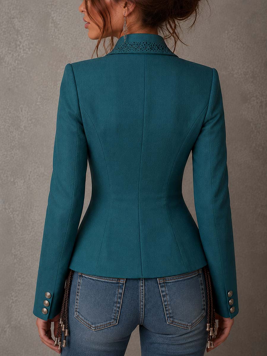 Alma - Cropped Double-Breasted Blazer with Lace Panels and Corset Belt