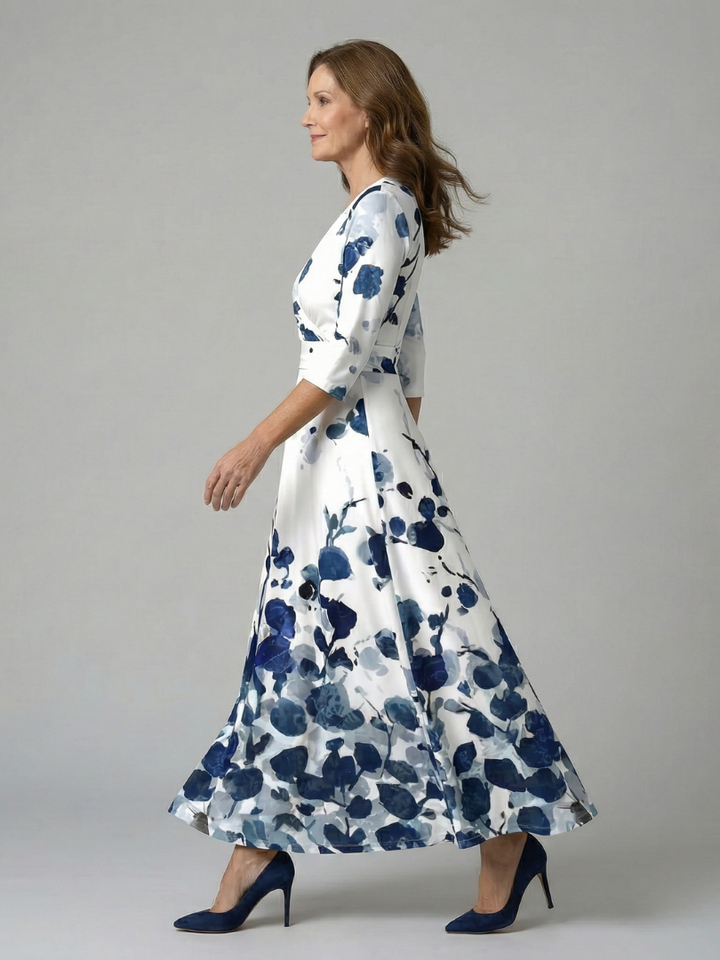 Tammy - Floral Midi Dress with Crossover Neckline