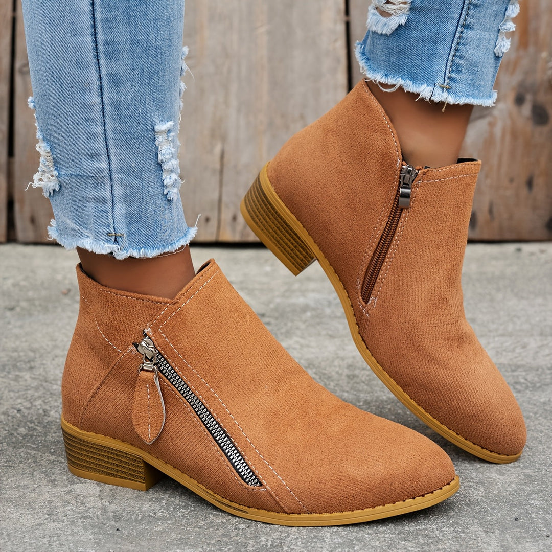 Carys - Comfort Leather Ankle Boots with Side Zip