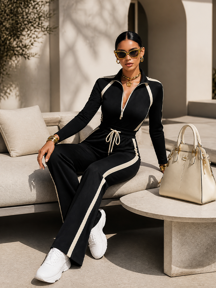 Ondine - Black Zip-Neck Track Matching Set