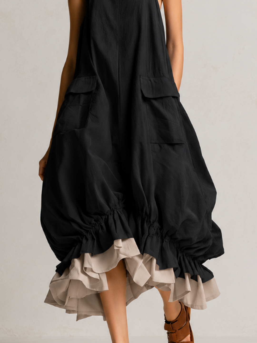 Aderyn - Sleeveless Pocket Tiered Midi Dress