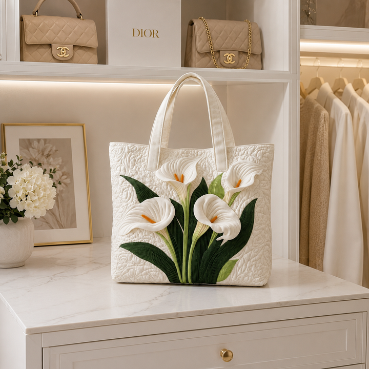 Bolsa Tote Acolchada - Lirios Blancos