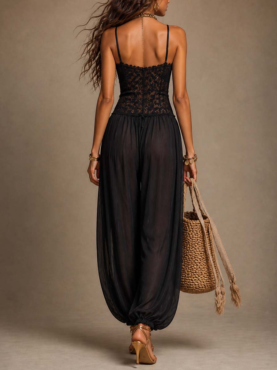 Casandra - Black Lace Halter Jumpsuit