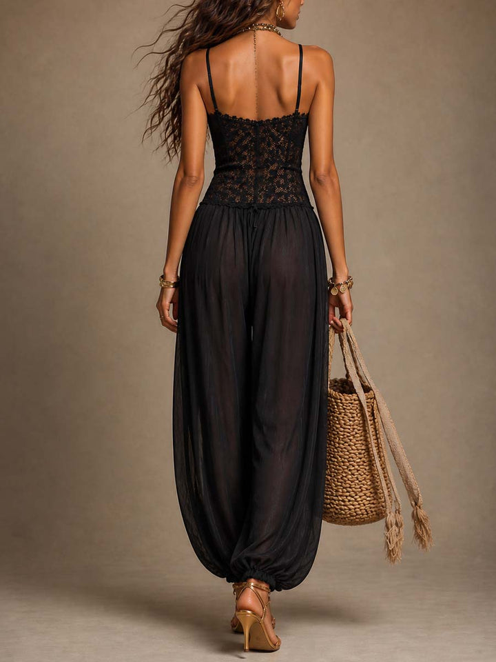 Casandra - Black Lace Halter Jumpsuit